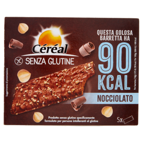 Céréal Barrette Snack Nocciolato Senza Glutine, con cioccolato e nocciole tostate - 5 x 18 g