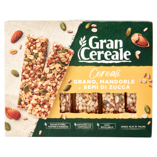 Gran Cereale Barrette di Cereali con Grano Mandorle e Semi di Zucca 135 g