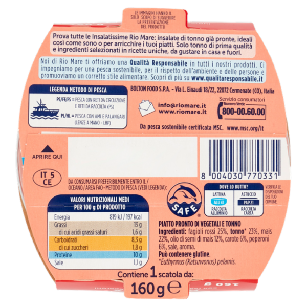 Rio mare Insalatissime Insalata di Tonno Messicana con fagioli rossi, mais e peperoni 160 g