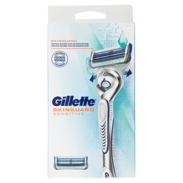 Gillette Rasoio da Uomo SkinGuard Sensitive con Aloe Manico Flexball+Lamette di Ricambio,2 Ricariche