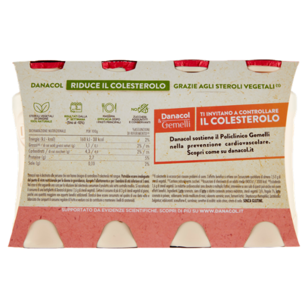 DANACOL Yogurt da bere, Riduce il Colesterolo grazie agli Steroli Vegetali, gusto Fragola, 8x100g