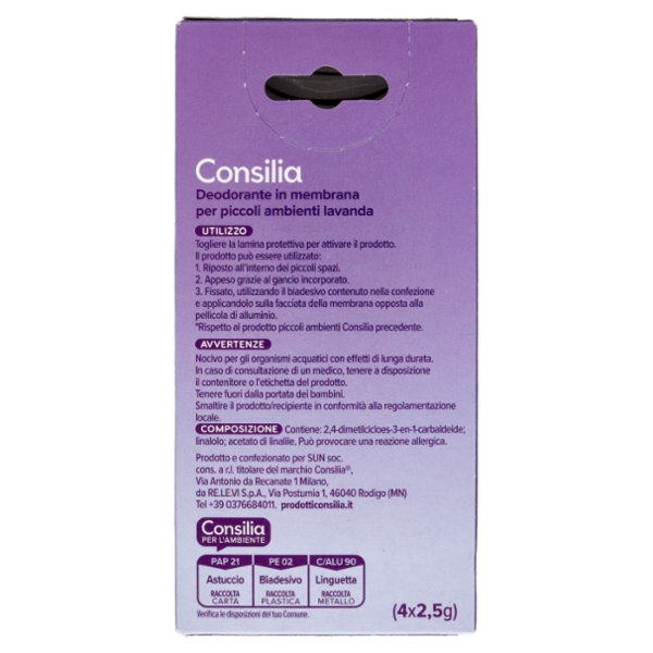 Consilia Deodorante per Piccoli Ambienti Gel Lavanda 4 pezzi
