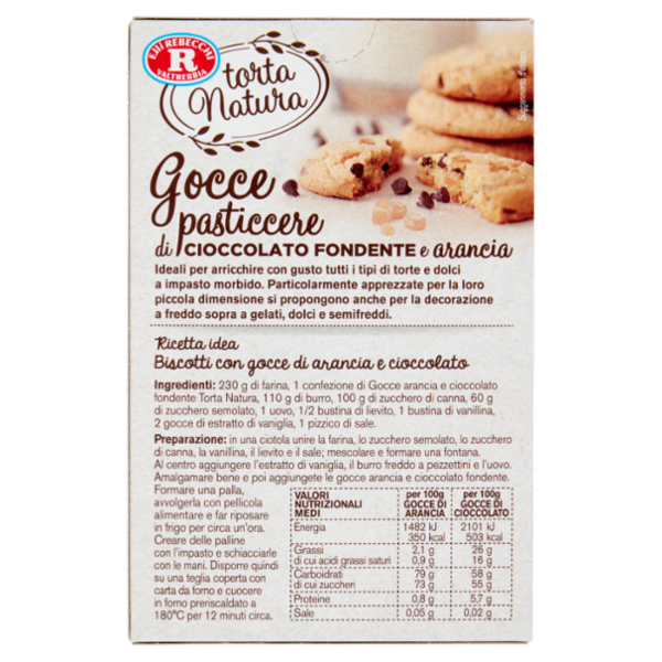 F.lli Rebecchi Valtrebbia torta Natura Gocce pasticcere di Cioccolato Fondente e arancia 90 g