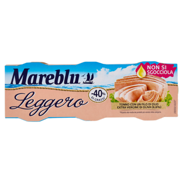 Mareblu Leggero Tonno con un Filo di Olio Extra Vergine di Oliva (6,6%) 3 x 60 g