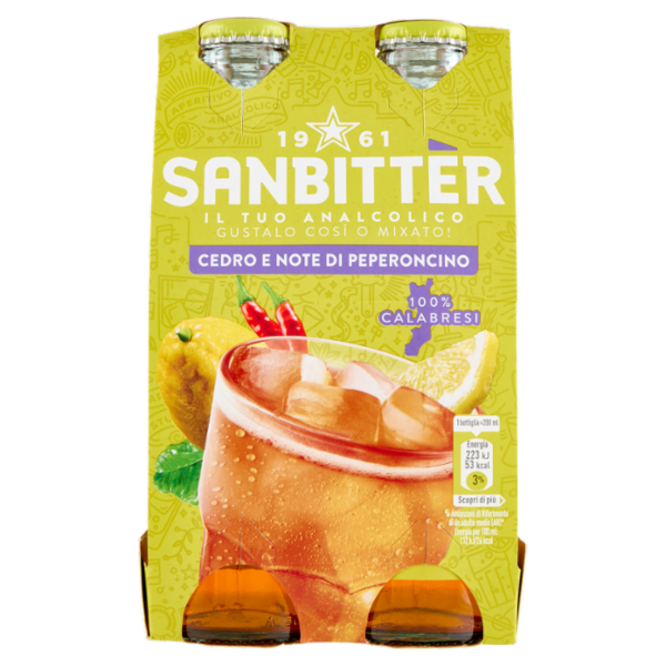 Sanbittèr, Cedro e Note di peperoncino, Aperitivo Analcolico - 4 x 200ml