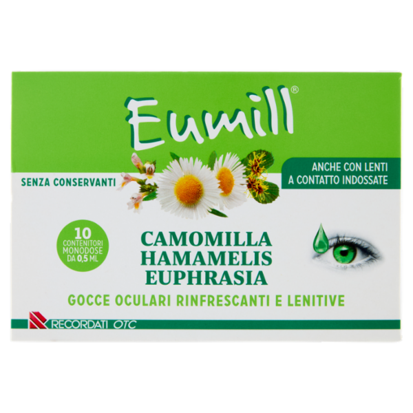 Eumill Camomilla Hamamelis Euphrasia Gocce Oculari Rinfrescanti Lenitive Monodose 10 x 0,5 ml