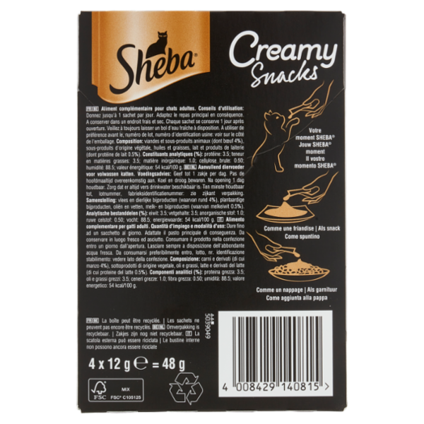 Sheba Creamy Snacks con manzo 4 x 12 g