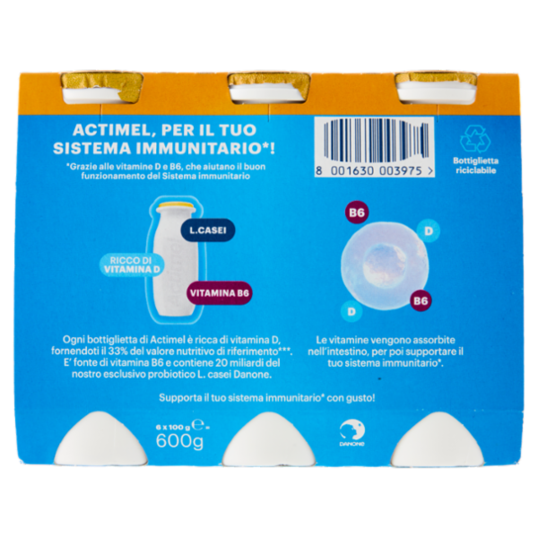 ACTIMEL, Yogurt da Bere con Vit B6 e D per il Sistema Immunitario, Multifrutti, 6X100G