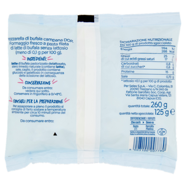 Selex Vivi Bene Mozzarella di Bufala Campana D.O.P. Senza Lattosio 125 g