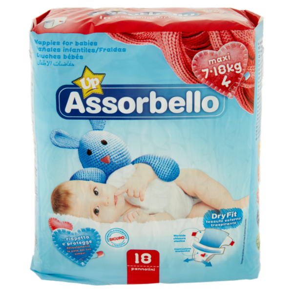 Assorbello Up Maxi 7-18kg taglia 4 pannolini 18 pz