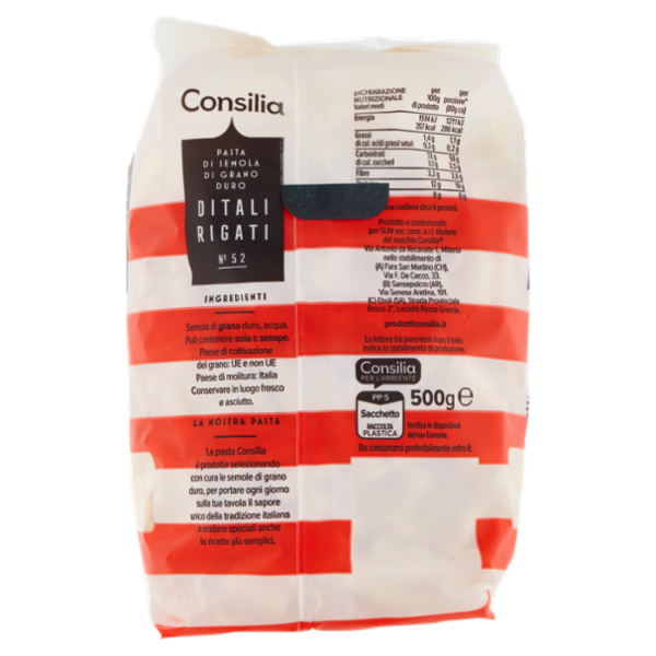 Consilia Pasta di Semola Trafilata al Bronzo Ditali Rigati 500 g
