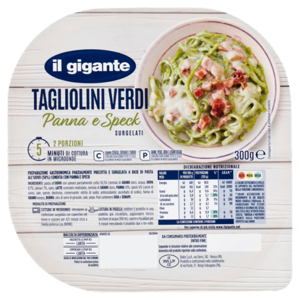 IL GIGANTE Tagliolini Verdi Panna e Speck Surgelati 300 g