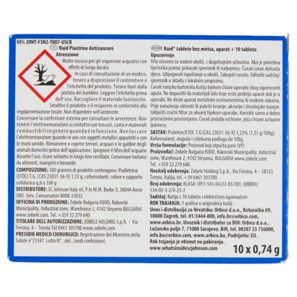 Raid Piastrine Antizanzare Comuni e Tigre, Azione prolungata, 1 Diffusore + 10 Piastrine Ricarica