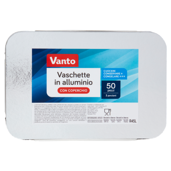 Vanto Contenitore in Alluminio con Coperchio 20x13x5 cm 50 pezzi