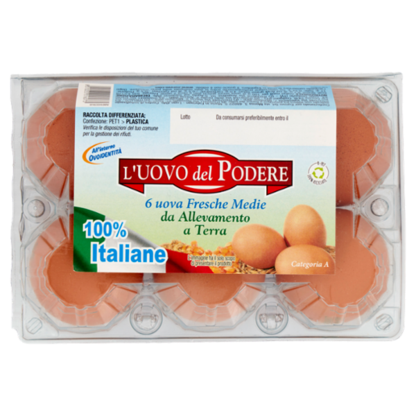 L'Uovo del Podere 6 uova Fresche Medie da Allevamento a Terra 100% Italiane