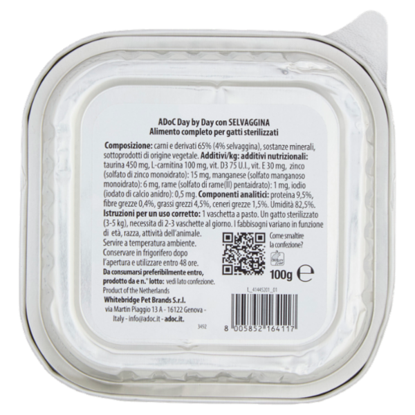 ADoC Day by Day per Gatti Sterilizzati Paté con Selvaggina 100 g