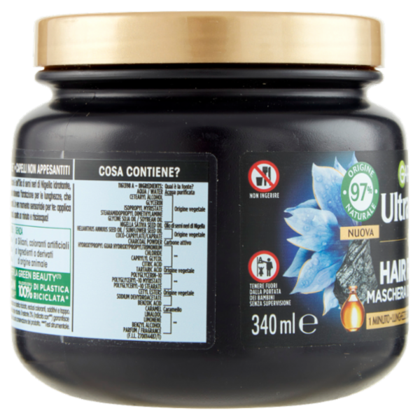 Garnier Ultra Dolce Hair Remedy Maschera per Capelli Idratante 72H Carbone Magnetico, 340 ml