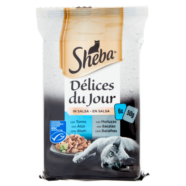 Sheba Délices du Jour in Salsa con Tonno, con Merluzzo 6 x 50 g