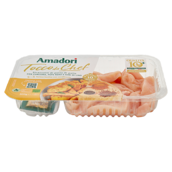 Amadori Qualità 10+ Straccetti di petto di pollo con Curcuma, Pepe Nero e Semi di Lino 0,300 kg