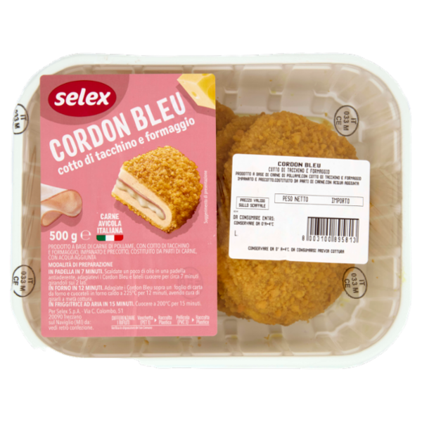 Selex Cordon Bleu con Cotto di Tacchino e Formaggio 4 porzioni 500 g
