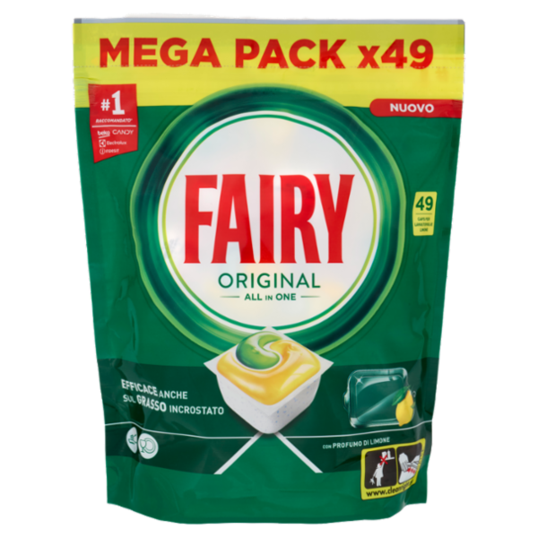 Fairy Pastiglie Lavastoviglie Original All in One, Detersivo Piatti Limone, 49 Capsule 662 g