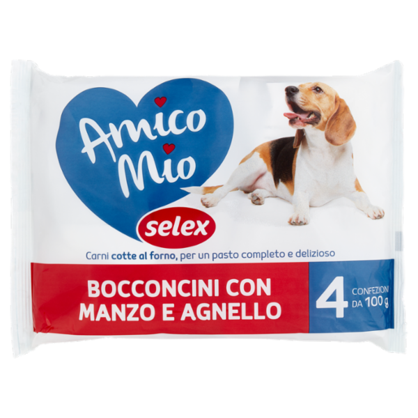 Selex Amico Mio Bocconi per Cane con Manzo e Agnello 4x100 g