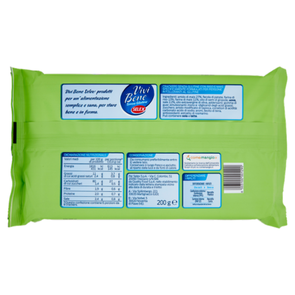 Selex Vivi Bene Crackers con Riso e Mais Senza Glutine 6 porzioni 200 g