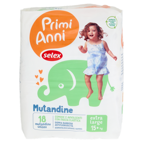 Selex Primi Anni Pannolini Mutandine per Bambini Extra Large 15+ kg 18 pezzi