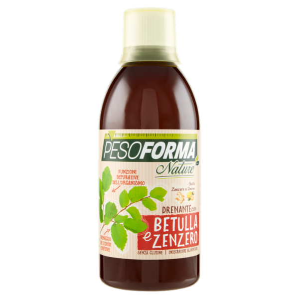 Pesoforma Nature, Drenante con Betulla e Zenzero, Gusto zenzero e limone, Flacone da 500ml