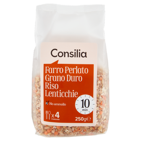 Consilia Cereali e Legumi Secchi Misto Farro Perlato, Grano Duro, Riso Thai e Lenticchie 250 g