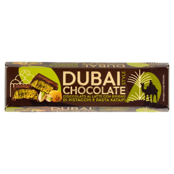 Dubai Style Chocolate Cioccolato al Latte con Ripieno di Pistacchi e Pasta Kataifi 70 g