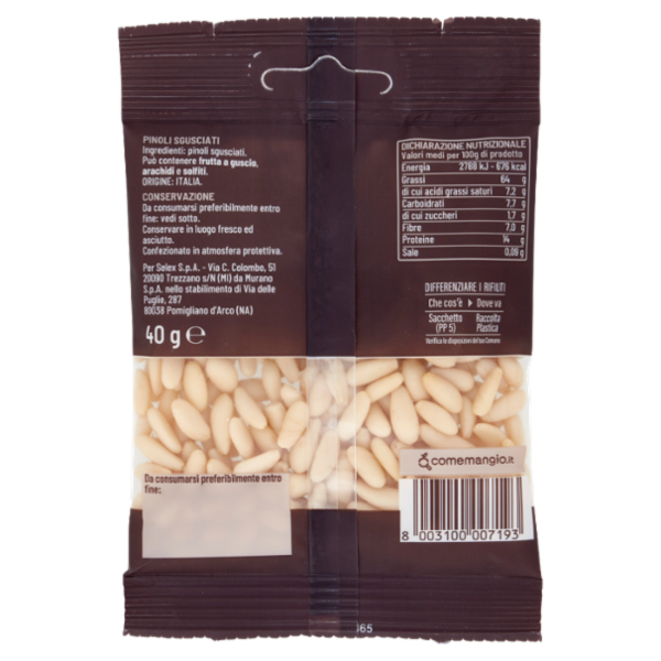 Selex Saper di Sapori Frutta Secca Pinoli del Tirreno Sgusciati 40 g