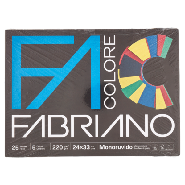 Fabriano Colore 220 g/m² 24x33 cm Monoruvido 5 Colori 25 Fogli