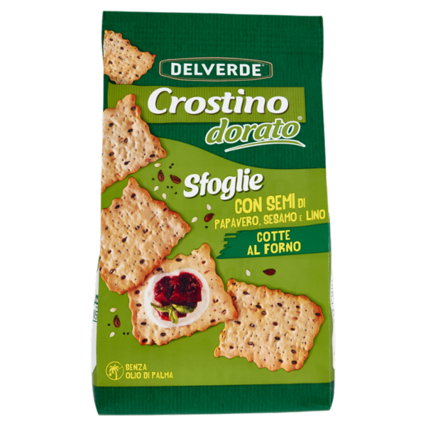 Delverde Crostino dorato Sfoglie con Semi di Papavero, Sesamo e Lino 180 g