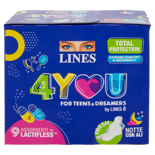 Lines 4You Assorbenti in Lactifless Notte con Ali 9 pz