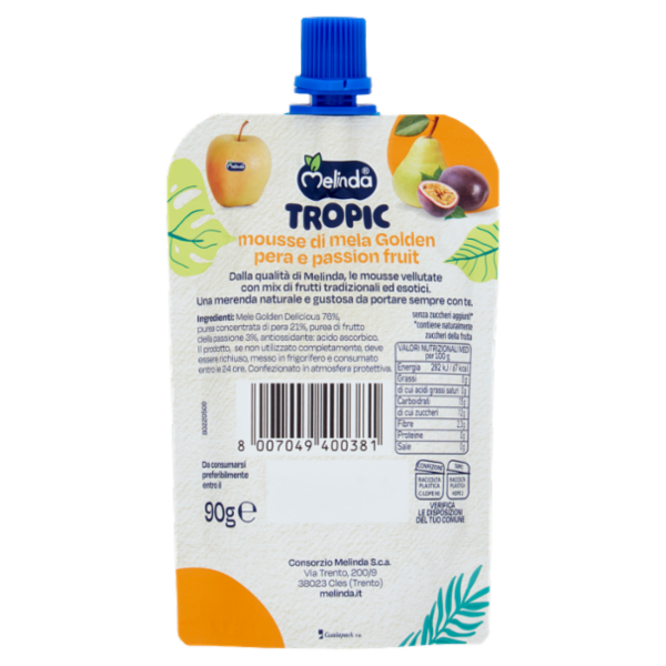 Melinda Tropic mousse di mela Golden pera e passion fruit 90 g