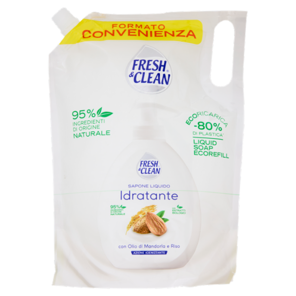 Fresh & Clean Sapone Liquido Idratante con Olio di Mandorla e Riso Ecoricarica 1000 ml