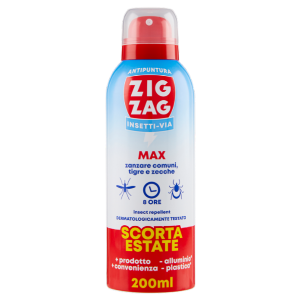 Zig Zag Insetti-Via Antipuntura Max zanzare comuni, tigre e zecche 200 ml