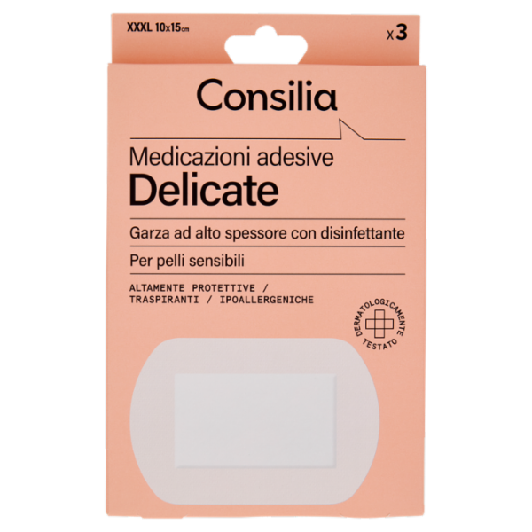 Consilia Medicazioni Adesive Delicate Formato XXXL 10x15cm 3 pezzi