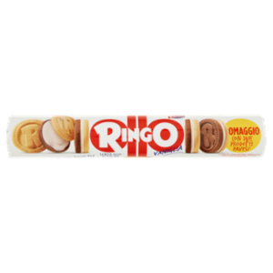 Ringo Vaniglia Biscotti Farciti Con Crema Vaniglia Snack Merenda Omaggio Tubo 165 g