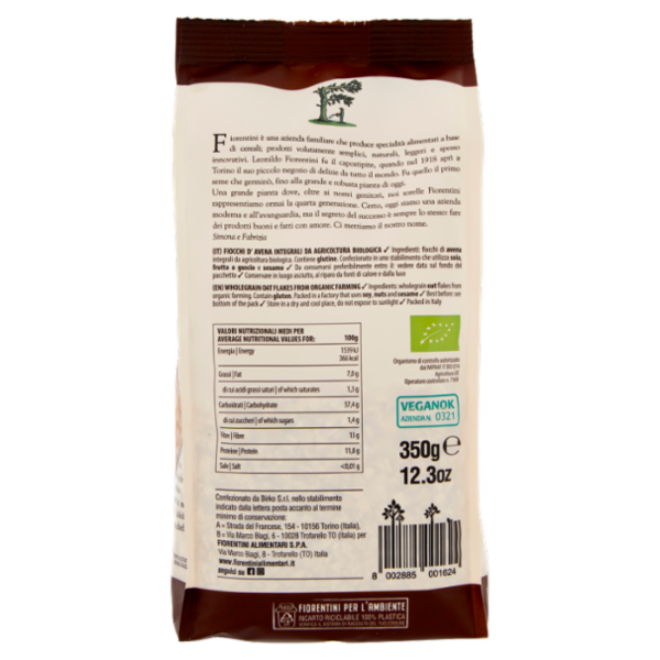 Fiorentini gli Originali Bio Fiocchi di Avena Integrali 350 g
