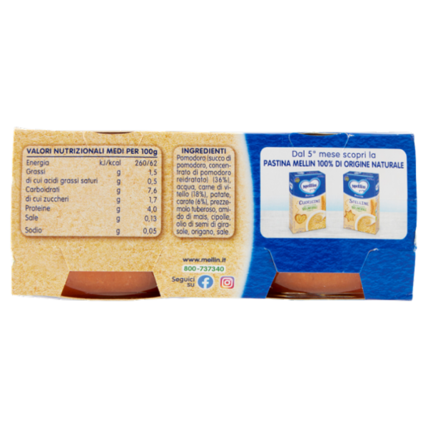 MELLIN Primo Sugo per la preparazione di pastine, Ragù di Vitello 2 x 80 g