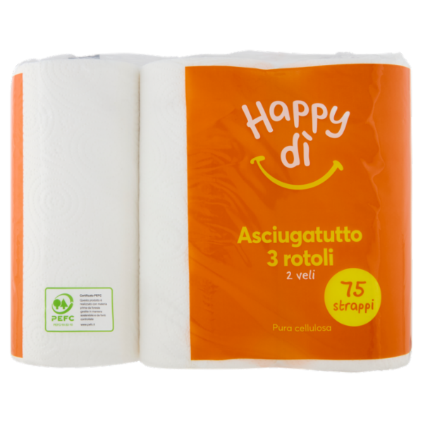 Happy dì Asciugatutto 2 Veli 75 Strappi 3 Rotoli