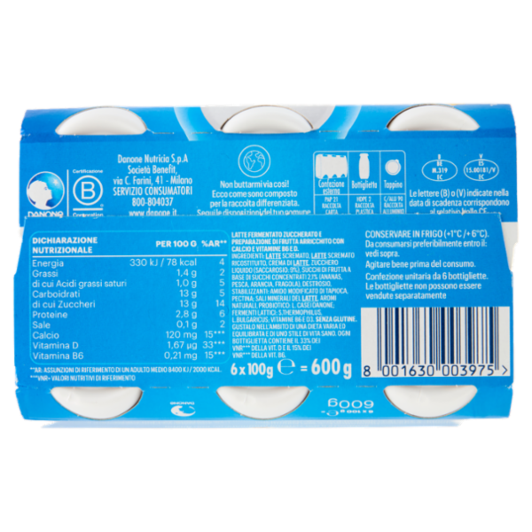 ACTIMEL, Yogurt da Bere con Vit B6 e D per il Sistema Immunitario, Multifrutti, 6X100G