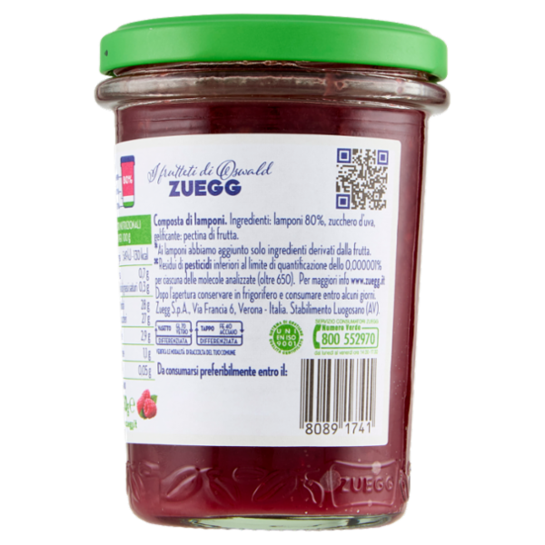 Zuegg I frutteti di Oswald Zuegg Zero Residui° 100% da Frutta* Lamponi 230 g