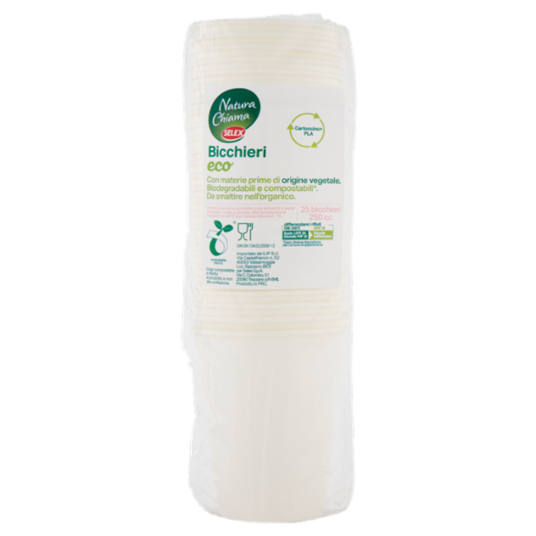 Selex Natura Chiama Bicchieri in Cartoncino Eco Biodegradabili e Compostabili 250 cc 25 pezzi