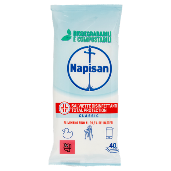 Napisan Salviette Disinfettanti Total Protection Classic Biodegradabili 40 pz