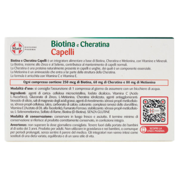 Matt Divisione Pharma Biotina e Cheratina Capelli 30 compresse 30,6 g