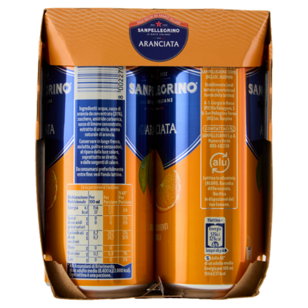 BIBITE SANPELLEGRINO, Bevanda Gassata, Aranciata, Lattina - 4 x330ml