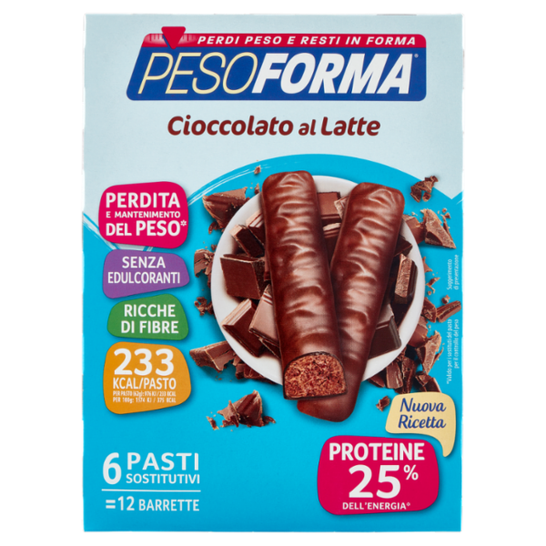 Pesoforma Cioccolato al Latte, sostitutivo del pasto ricco di fibre, 233 kcal per pasto, 12 x 31 g